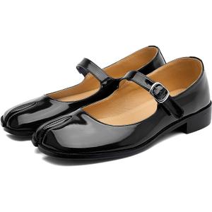 Tabi Mary Jane Shoes Women Split Toe Ankle Buckle Strap Womens Flats Comfort Casual Dressy Party School Work Dress Pumps Shoes (7.5, Black)