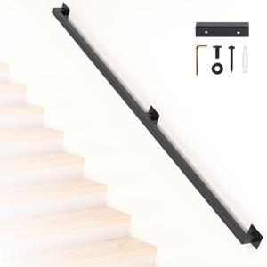 6FT Industrial Pipe Stair Railing Wall Mounted 500lbs Capacity Black