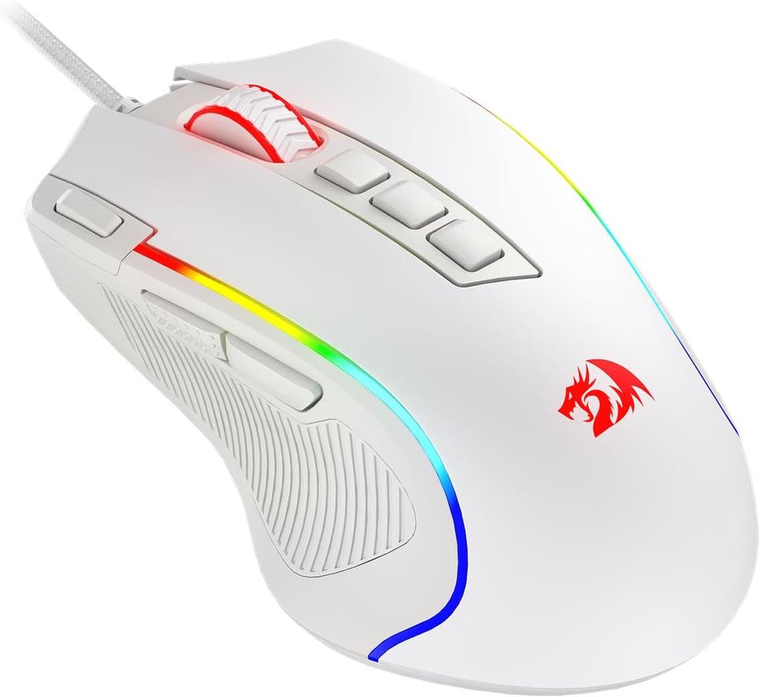 Redragon M612 Predator RGB Gaming Mouse, 8000 DPI Wired Optical Mouse with 11 Programmable Buttons & 5 Backlit Modes, Software Supports DIY Keybinds Rapid Fire Button, White
