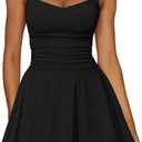 Kaximil Women's Sexy Square Neck Sleeveless Mini Dress Ruched Ruffle Hem Corset Party Dresses (Large, Black)