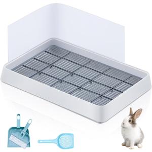 Uiifan Large Rabbit Bunny Litter Box Guinea Pig Litter Tray 22.5 x 17.9 x 3.07 Inch Small Animal Pet Toilet Potty Pan Rectangular Rabbit Bedding Tray Ferrets Cage (White and Blue)