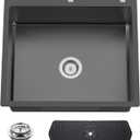 Black Kitchen And Bar Sink, 25x22 Inch Stainless Steel Drop In Kitchen Sink Modern Single Bowl Topmount Bar Sink Combo-Silicon Mat,Drain Strainer Set Compatibility With Various Kitchen & Bar Style