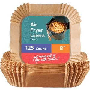 [8 Inch - 125 Count] Square Air Fryer Liners Disposable - Non-Stick, Oil & Water Resistant Parchment Paper - Fits 5-8 QT Square Air Fryers, Ovens & More (Formerly Comfy Package)