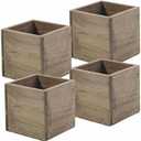 Wood Planter Box, 5 Inch Square, Rustic Barn Wood, Plastic Liner, Garden Centerpiece Display, Wedding Flowers Holder, Home and Venue Decor, (Set of 4)