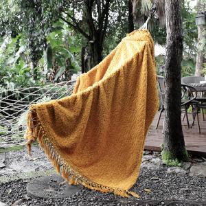 Ultra Soft Cozy Sherpa Throw Blanket, Light Weight Warm Decorative Throw Blanket with Tassel, Mustand Yellow Pattern Reversible Boho Style Blanket for Sofa, Couch, Bedroom,Travel, 60x80