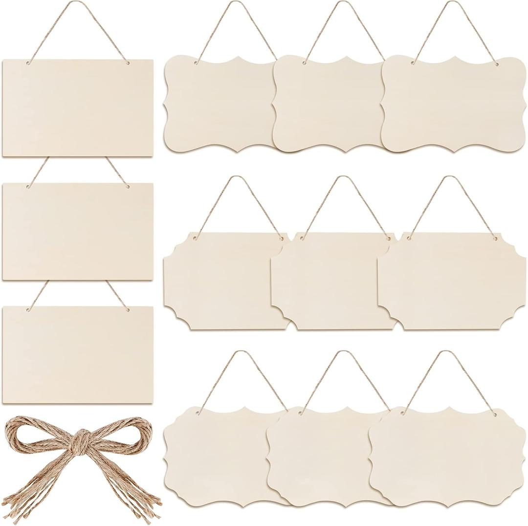 eZAKKA Unfinished Hanging Wood Sign Blank Wooden Slices Decorative Banners with Ropes for Pyrography Painting Writing DIY Home Crafts Decor