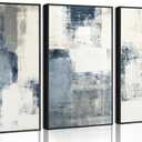 Wavkkey 3Pcs Navy Blue Abstract Wall Art Modern Minimalist Neutral Blue White Grey Abstract Poster Painting Picture Wall Decor Canvas Print Artwork for Living Room Bedroom Home Decoration Unframed