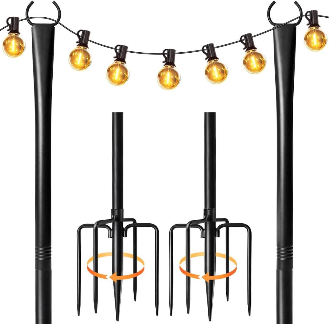 2 Pack Heavy-Duty String Light Poles for Outside with Fork, Adjustable Lighting Hanging Post Accessories for Patio Furniture Set Patio Decor Outdoor Decor Backyard Yard Pergola Garden Decorations