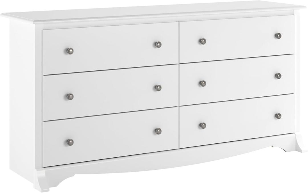 Prepac Sonoma 6-Drawer Double Dresser for Bedroom, Wide Chest of Drawers, Traditional Bedroom Furniture, 59" wide x 17.5" deep x 29" tall, White