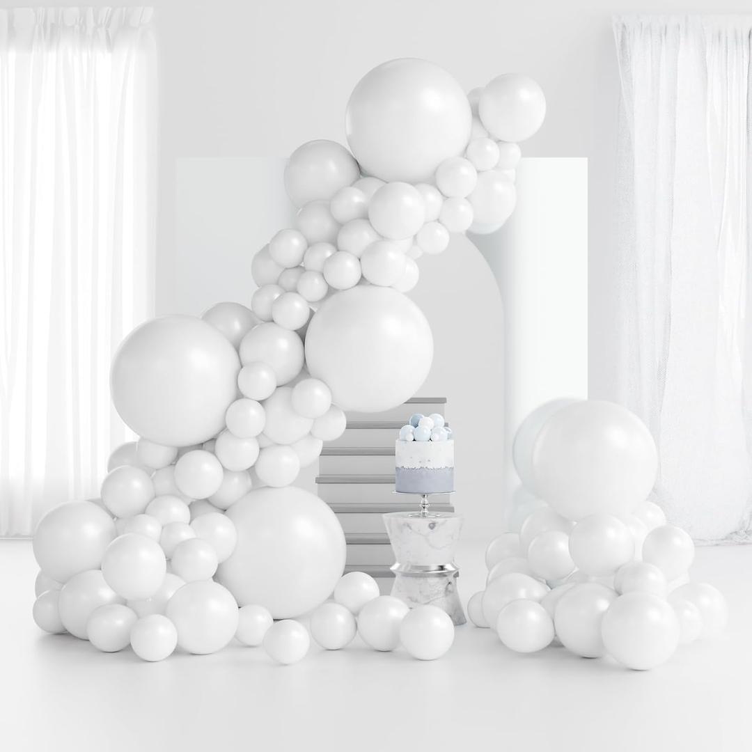 RUBFAC 145pcs White Balloons Latex Balloons 18 12 10 5 Inch Party Balloon Kit Different Sizes for Birthday Party Wedding Balloon Graduation Baby Shower Decoration