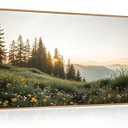 FWIEXA Green Forest Mountain Framed Canvas Wall Art Set, Wildflower Meadow Wall Decor, Floral Pictures Artwork, Nature Sunset Landscape Art Prints for Living Room, Bedroom, Office - Size 20"x40"