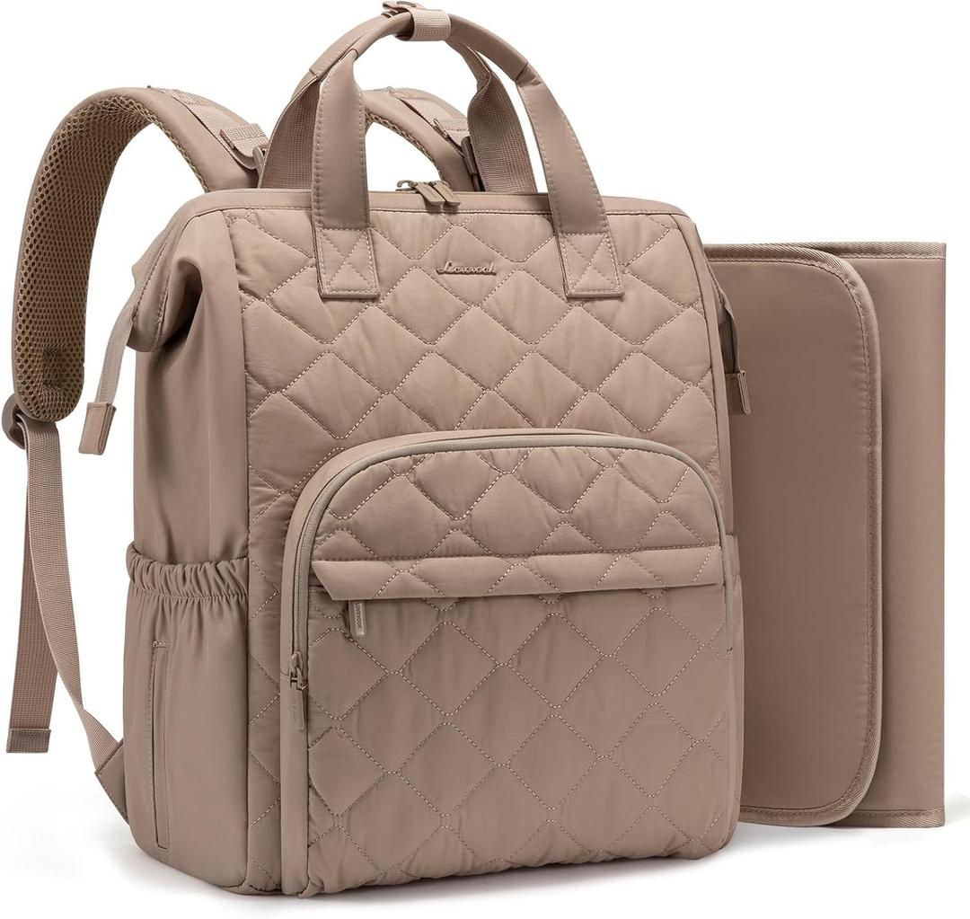LOVEVOOK Small Diaper Bag Backpack, Mini Baby Bag for Girl Boy with Changing Pad, Diaper Backpack for Mom Dad with Stroller Buckles, Khaki (Medium)
