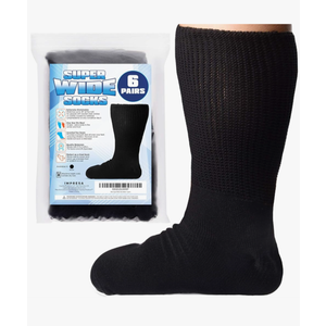 IMPRESA 6-Pair Extra Width Socks for Lymphedema & Bariatric - Stretch 30'' Over Calf for Swollen Feet, Men's & Women's, One Size Unisex