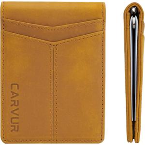 Slim Bifold RFID Blocking Full Grain Genuine Leather Front Pocket Minimalist Thin Wallet with Money Clip for Men - (SB20) (Desert Dune)