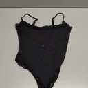 SUUKSESS Women Square Neck Lace Bodysuit Double Lined Sleeveless Spaghetti Strap Tank Top (Black,M)