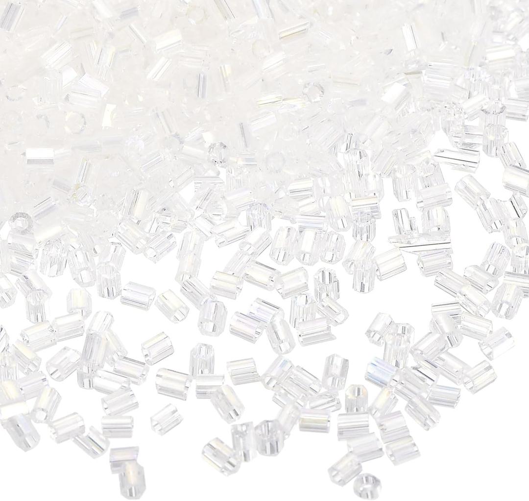 uxcell 1400Pcs Glass Bugle Beads, 1.9x1.5mm Tube Mini Loose Glass Seed Spacer Bead for DIY Earrings Necklaces Bracelets Jewelry Making (Transparent)