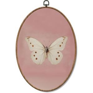 Yorhifa Vintage White Butterfly Framed Wall Art, Neutral Butterfly Oval Wall Art, Retro Pink Aesthetic Insect Oval Walls Decor, Rustic Moth Canvas Artwork Hanging Decor, 8.5x11.5 Inch (color_9)