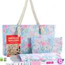 2026 American Mahjong Set Complete with Light Blue Carrying Bag, 166 Pink Engraved Melamine Mahjong Tiles（1.2"）, 4 All-in-One Transparent Mahjong Racks with Pushers, Majiang Tile Set