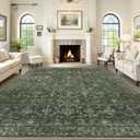Washable Area Rug 9x12 Green Rugs for Living Room, Vintage Boho Large Rug for Bedroom Dining Room Office, Distressed Floral Print Carpet for Under Table, Soft Non Slip Low Pile Throw Carpet Indoor Mat