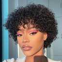 Mofyue Pixie Cut Wigs for Black Women Short Human Hair Wigs with Bangs Afro Curly Wig Human Hair Short Layered Pixie Wig Natural Black Color (Natural Black 171#)