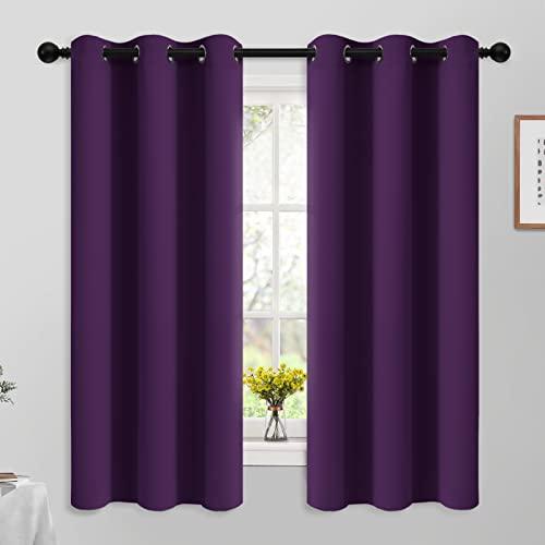 Yakamok Blackout Curtains Room Darkening Thermal Insulated Grommet Top Solid Window Curtains for Living Room, 42W x 63L,Purple,2 Panels