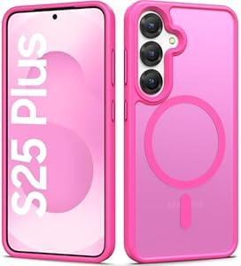 BXYJY for Samsung Galaxy S25+ Plus Phone Case Magnetic, Slim Thin Compatible with MagSafe & Wireless Charging, Military Grade Drop, Translucent Silicone Men Women Case for Galaxy S 25+ Plus, Hot Pink
