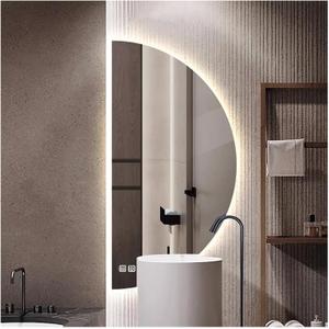 Half Moon LED Bathroom Mirror, Semi Circle Wall Mirror with Anti-Fog, Half Circle Frameless Mirror with Dimmable Brightness for Living Room, Cloakroom, Entryway