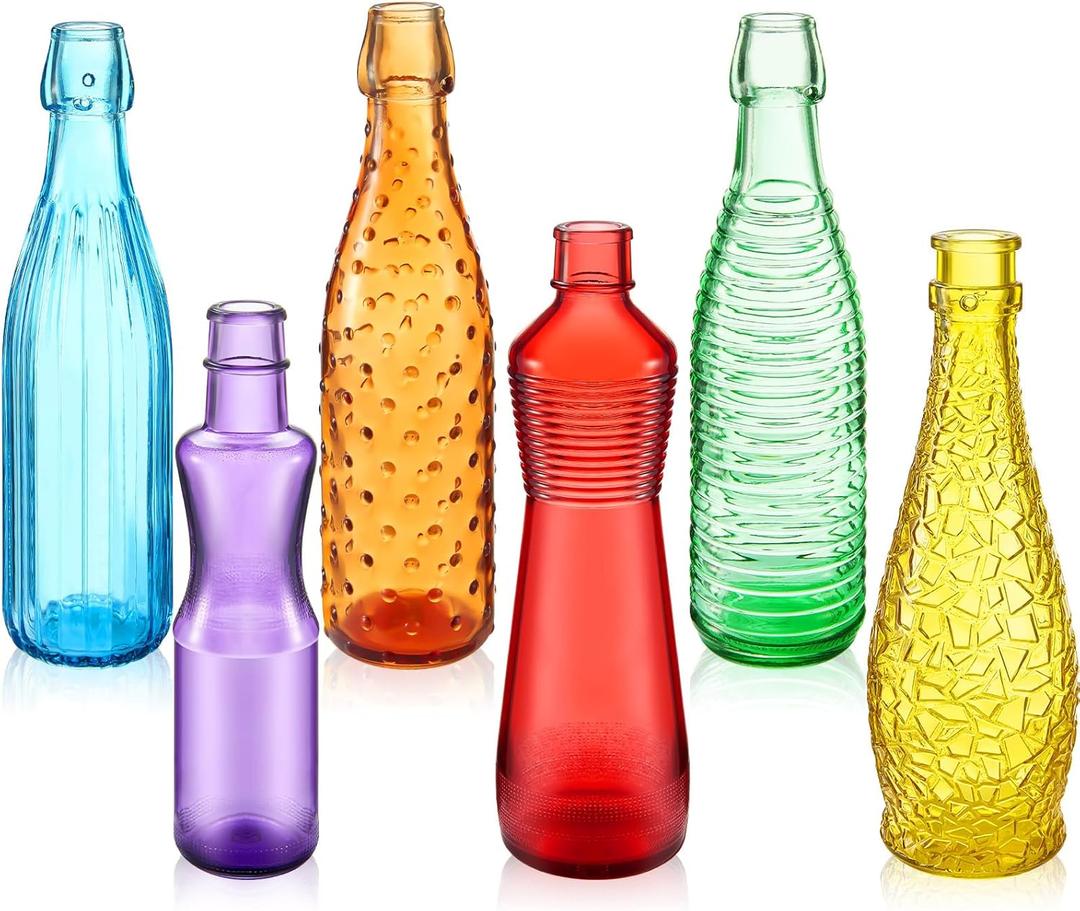 Zhehao 6 Pcs Colored Glass Bottles Decorative Glass Bottle for Bottle Tree 6 Shapes Empty Bottles for Garden Yard Outdoor Home Decor(Irregular)