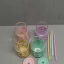 Glass Cups with Lids and Straws (4 Pcs), 16oz Drinking Glasses Set with Silicone Sleeves for Coffee Bar Accessories Iced Coffee Cups with Lids, Glass Tumbler Reusable for Gifts (Mint)