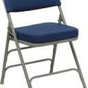 Flash Furniture HERCULES Series Premium Curved Triple Braced & Double Hinged Navy Fabric Metal Folding Chair, Set of 1