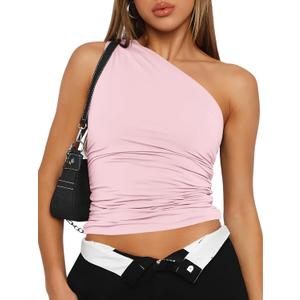 Trendy Queen Women's One Shoulder Tops - Asymmetrical Sleeveless Crop Tops, Sexy Going Out & Workout Shirts for Women, Size L