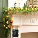 Ceenna 6.5ft Prelit Real Touch Christmas Norfolk Pine Garland Lighted Artificial Faux Greenery Garland with Christmas Ball Battery Operated Timer for Holiday Indoor Mantle Decor(Gold)