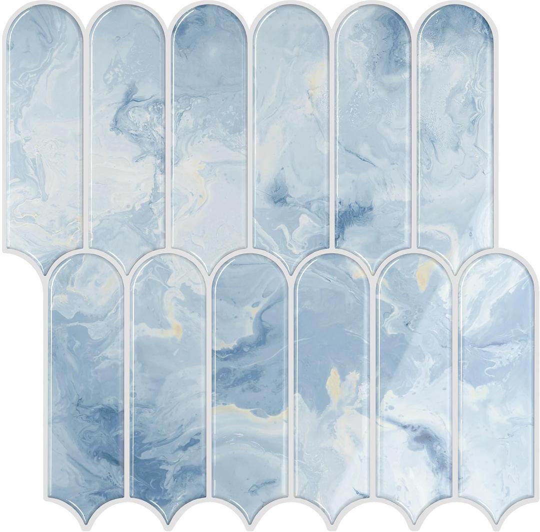 6 Sheets Blue Kitchen Backsplash Tiles Peel and Stick Fish Scale Stick on Back Splash Tiles for Kitchen Bathroom Waterproof Blue Marble Tile Self Adhesive Backsplash Tile Stickers 12''x12''