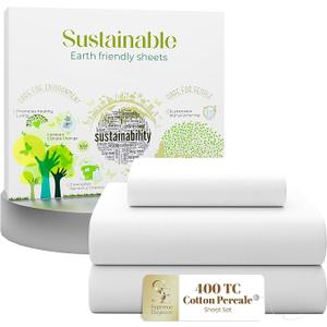 SUPREME ELEGANCE 100% Cotton Twin Size Bed Sheets Set, Snow White, Percale
Deep Pocket Twin Sheets, 16" Mattress Fit, Natural Cotton Texture, Cool & Crisp Feel, Hotel Comfort, Oeko-Tex Made in Green
