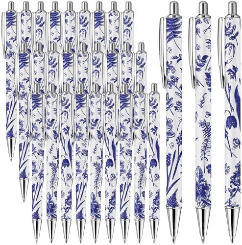 MotiMind 30 Pcs Wedding Favors Blue Floral Ballpoint Pens Favors for Guest Bulk Vintage Something Blue Before I Do Chinoiserie Retractable Pen for Tea Bridal Baby Shower