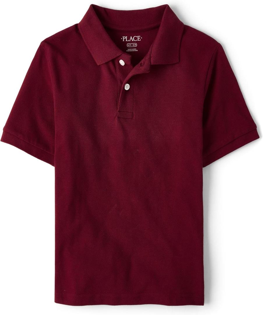 The Children's Place Boys' Uniform Short Sleeve Pique Polo (Medium, Redwood)