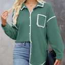 ZESICA Womens Corduroy Shacket Jacket Long Sleeve Button Down Shirt Oversized Blouses Tops with Pockets (Green, L)