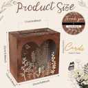 OurWarm Brown Wedding Card Box for Reception with Heart Acrylic Window, Wooden Gift Card Box for Wedding with Flower Pattern, Vintage Card Box for Graduation Birthday Party Anniversary Baby Shower