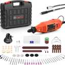 GOXAWEE Rotary Tool Kit with Keyless Drill Chuck and Flex Shaft, Variable Speed Electric Multiuse Tool & 140 Accessories for Cutting, Drilling, Engraving, Grinding, Sanding, Polishing, Crafts,and DIY (Red)