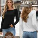 Huukeay 3 Pack Women's Long Sleeve Tops Lettuce Trim Boat Neck Shirts Slim Fit Casual Basic Fitted Tees (White, L)