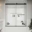 Bathtub Shower Doors Frameless 56-60" W x 60" H Width Adjustable 5/16"(8mm) Double Sliding Glass Tub Door Stainless Steel Hardware (Matte Black)