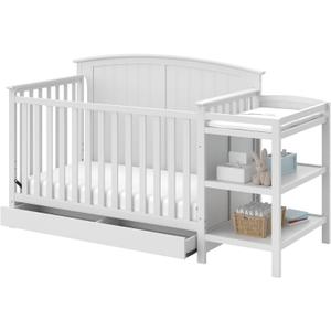 Storkcraft Steveston 5-in-1 Convertible Crib & Changer (White)  GREENGUARD Gold Certified, Fits Standard Crib Mattress, Converts to Toddler Bed and Full Bed, 4 Adjustable Mattress Heights