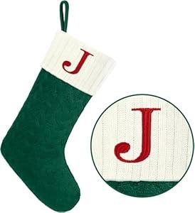 Christmas Stockings with Initials,20 Inches Large Knit Embroidered Letter Christmas Stocking,Monogram Christmas Stocking for Famliy Holiday and Xmas Tree Fireplace (Letter J)