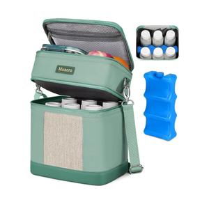 Mancro Breastmilk Cooler Bag with Ice Pack, Double Layer Breast Milk Cooler Bag Fits 6 Bottles Up to 9 Ounces, Breast Pump Bag with Cooler for Daycare & Nursing, Green