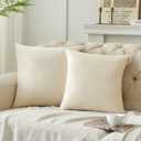 Krifey Throw Pillow Covers Velvet Decorative Square Pillowcase Soft Cushion Case for Couch Bedroom Car 20x20 Inch Cream White, Pack of 2