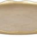 Kate and Laurel Alessia Modern Decorative Scalloped Round Footed Metal Tray; 16 Inch Diameter; Gold; Food-Safe Cast Aluminum Pedestal Transitional Tray with Rough Texture and Deckled Edge