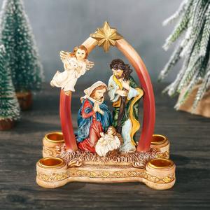 Nativity Advent Candle Holder Decoration, Christmas Nativity Scene Candle Holder Candlestick Holders Advent Wreath Candle Holder Advent Centerpiece for Christmas Party Supplies (Candles Not Included)