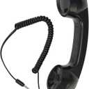 Retro Telephone Handset, 3.5mm Wired Handset Receiver with Microphone and Speaker, Volume Control, 9-Foot Coiled Cord for Smartphones and Computers (Black)