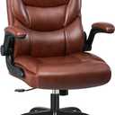 FelixKing Leather Office Chair, Small PU Ergonomic Desk Chairs, Comfy Computer Chair with Wheels and Flip-up Armrests, Adjustable Height Mid Back Executive Office Chairs for Short People - Brown