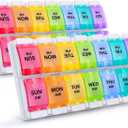 Sukuos AM PM Weekly Pill Organizer 2 Times A Day 2pcs, 7 Day Pill Box with Easy Push Button, BPA Free Medicine Case Vitamin Holder for Fish Oil/Supplements (Rainbow)